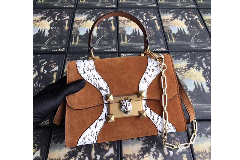 Gucci Leather Osiride Small Top Handle Bag 497996 Brown/Snake