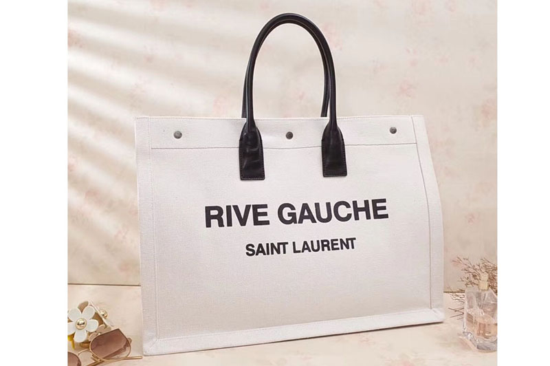 Saint Laurent Rive Gauche Tote Bag In White Linen 499290