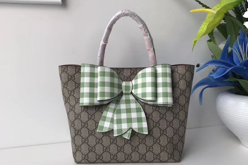 Gucci 501804 Childrens GG Supreme Check Bow Tote Bags Green/White