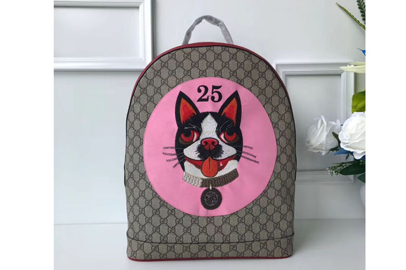 Gucci GG Supreme Boston Terriers Bosco Medium Backpack Bag 505372 Pink