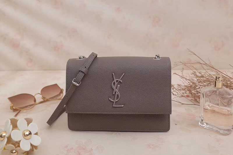 Saint Laurent Small Sunset Bag in Leather Gray
