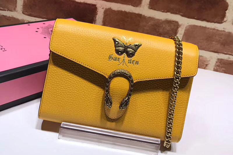 Gucci Butterfly Shoulder Bag Calfskin Leather 516920 Yellow