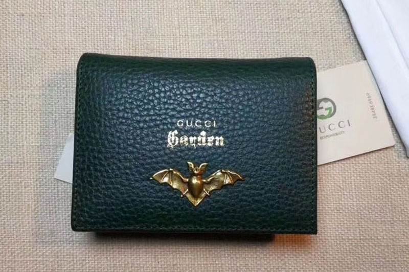 Gucci Garden Bat Leather Card Case 516938 Green