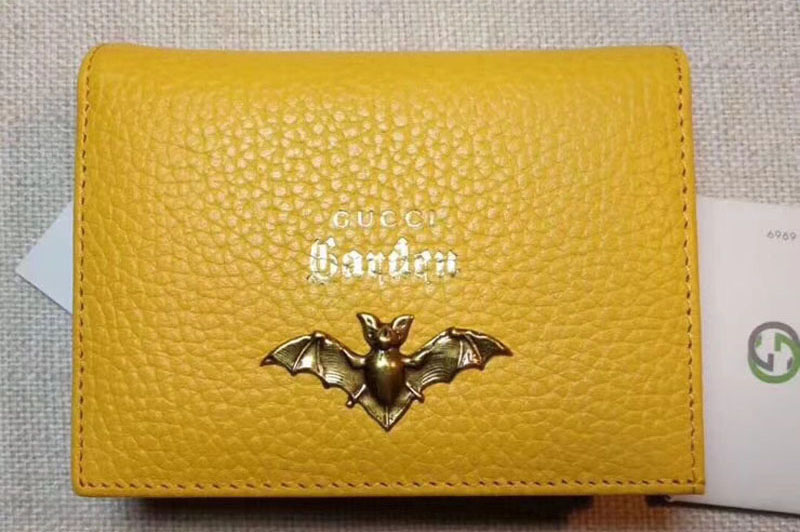 Gucci Garden Bat Leather Card Case 516938 Yellow