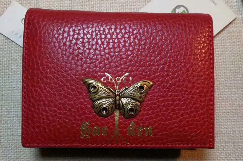 Gucci Garden Butterfly Leather Card Case 516938 Red