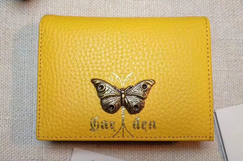Gucci Garden Butterfly Leather Card Case 516938 Yellow