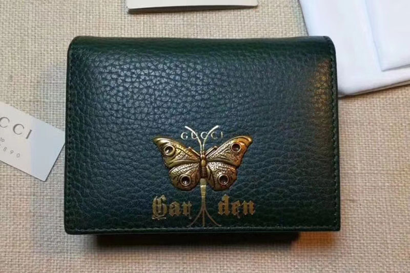 Gucci Garden Butterfly Leather Card Case 516938 Green