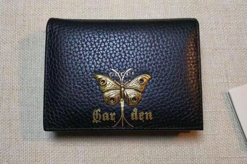 Gucci Garden Butterfly Leather Card Case 516938 Black