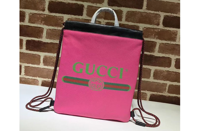 Gucci Print Leather Vintage Logo Drawstring Small Backpack Bag 523586 Rosy