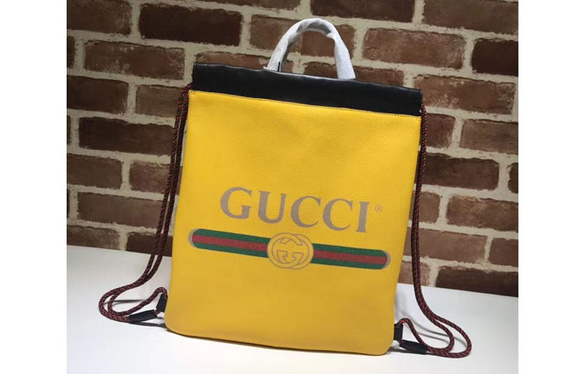 Gucci Print Leather Vintage Logo Drawstring Small Backpack Bag 523586 Yellow
