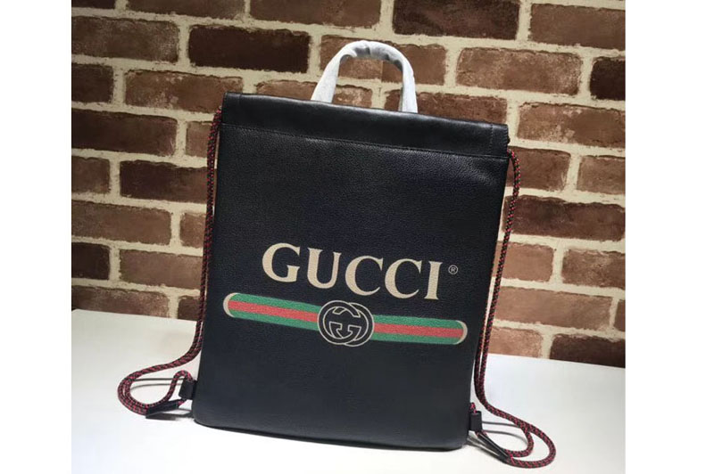 Gucci Print Leather Vintage Logo Drawstring Small Backpack Bag 523586 Black