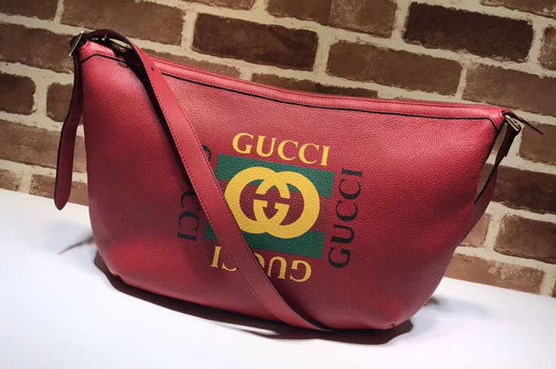 Gucci 523588 Print Half-moon Hobo Bag Red