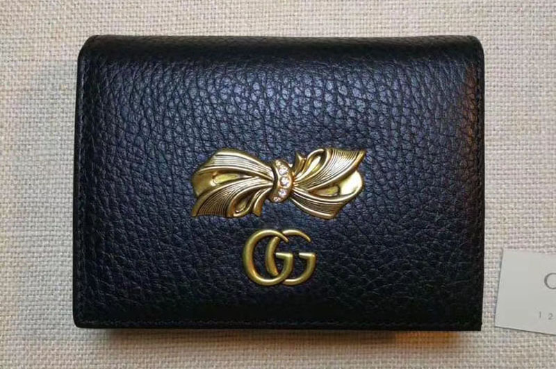 Gucci 523664 Leather card case with bow Black