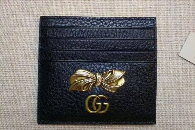 Gucci 524305 Leather card case with bow Wallets Black