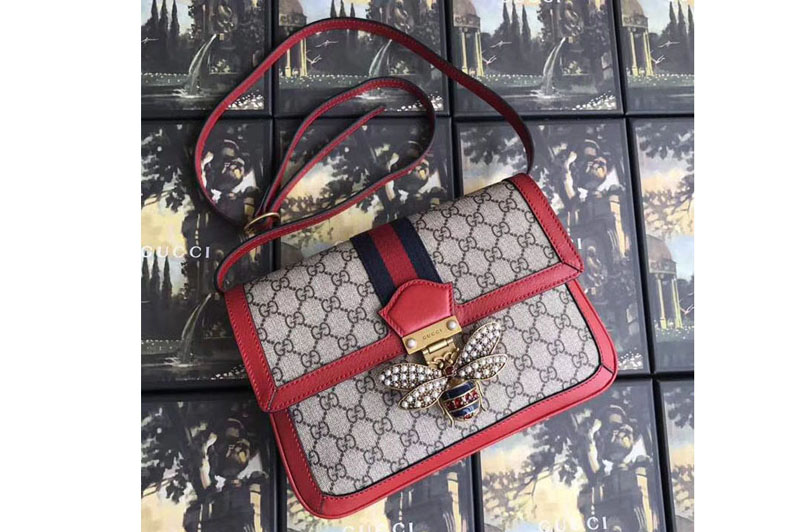 Gucci 524356 Queen Margaret GG Supreme Medium Shoulder Bags Red