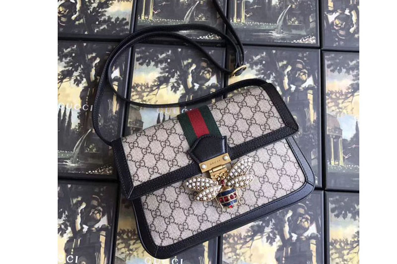 Gucci 524356 Queen Margaret GG Supreme Medium Shoulder Bag Black
