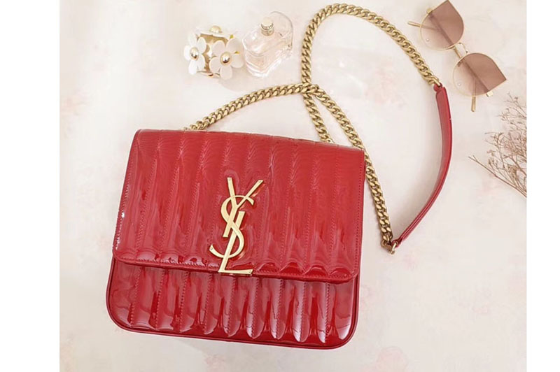 Saint Laurent Large Vicky Bag in Patent Leather 532595 Red