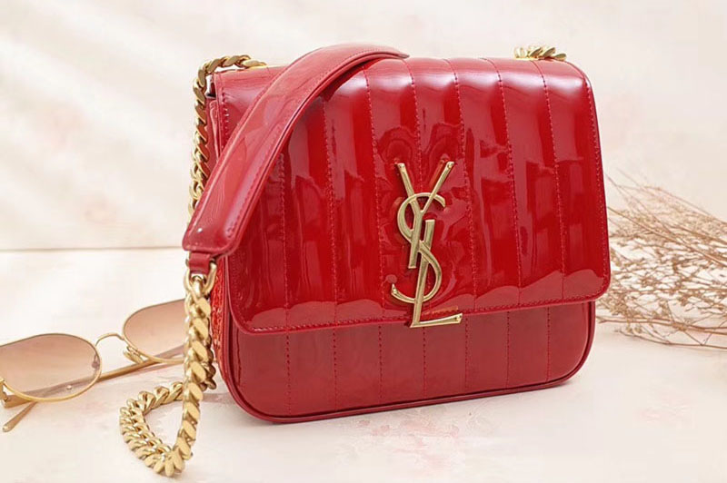 Saint Laurent Medium Vicky Chain Bag Patent Leather 532612 Red