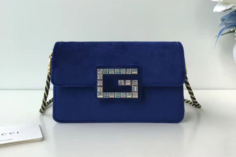 Gucci ‎544242 GG Shoulder bag with Square G Dark blue velvet