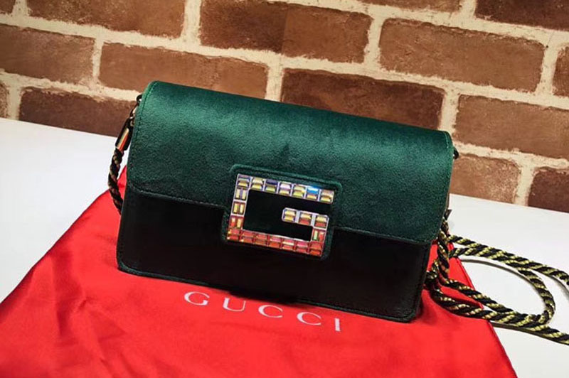 Gucci ‎544242 GG Shoulder bag with Square G Green blue velvet