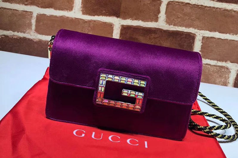 Gucci ‎544242 GG Shoulder bag with Square G Purple blue velvet
