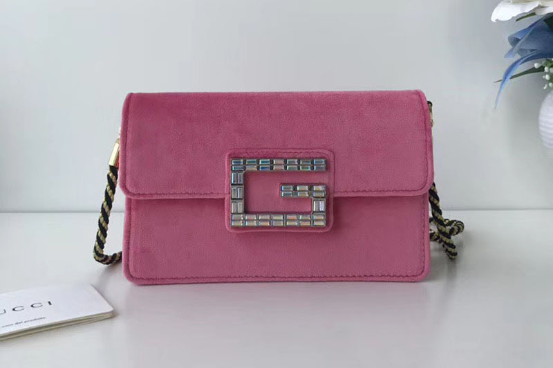 Gucci ‎544242 GG Shoulder bag with Square G Pink blue velvet