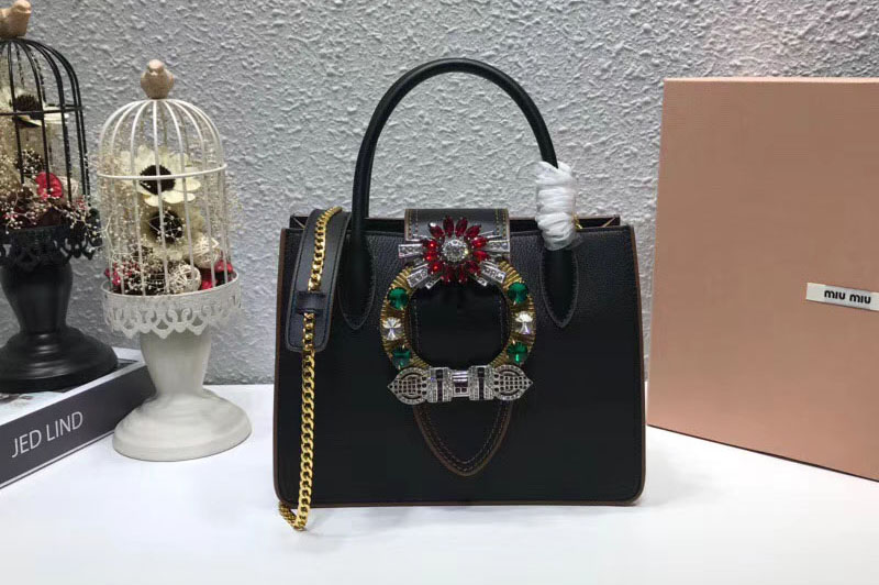 Miu Miu 5BA043 Calfskin Leather Top Handle Bags Black