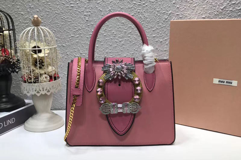 Miu Miu 5BA043 Calfskin Leather Top Handle Bags Pink