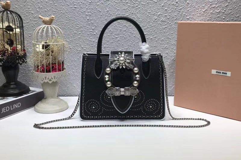 Miu Miu 5BA043 Calfskin Leather Top Handle Bags With Pin Black