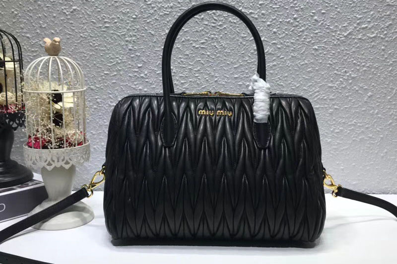 Miu Miu 5BB033 Matelassse Nappa Leather Top Handle Bags Black