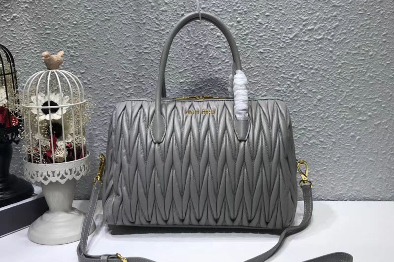 Miu Miu 5BB033 Matelassse Nappa Leather Top Handle Bags Gray