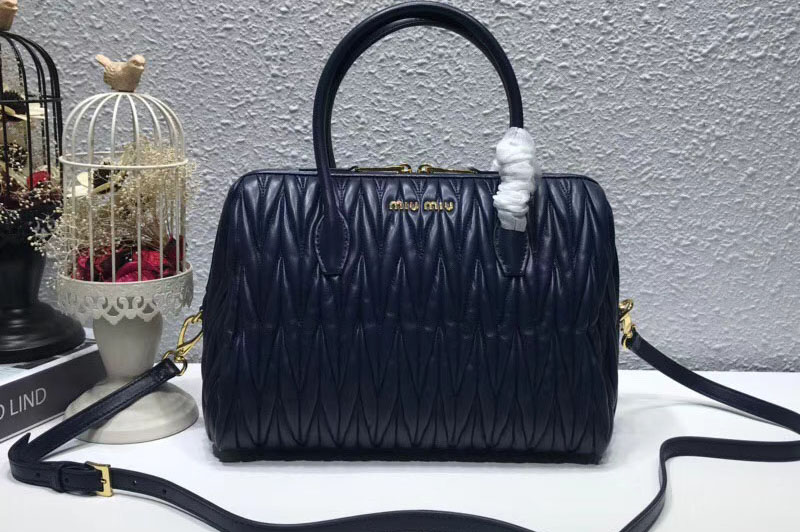 Miu Miu 5BB033 Matelassse Nappa Leather Top Handle Bags Blue