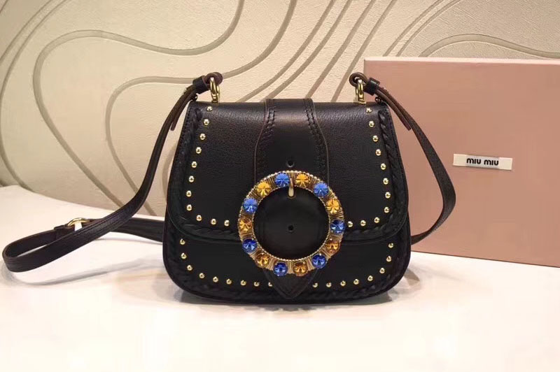 Miu Miu 5BD034 Original Leather Shoulder Bag Black