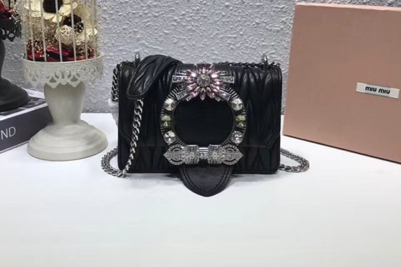 Miu Miu 5BD084 Matelasse Leather Shoulder Bags Black