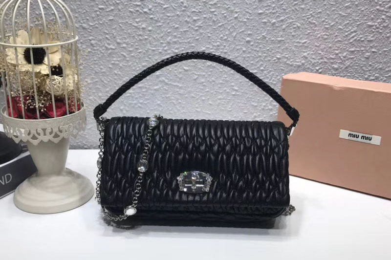 Miu Miu 5BD417 Nappa Leather Top Handle Bags Black
