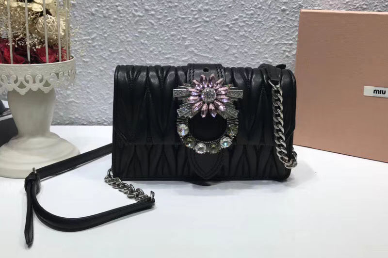 Miu Miu 5BH077 Matelassse Nappa Leather Bags Black