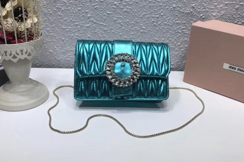 Miu Miu 5BH095 Matelasse Nappa Leather Shoulder Bags Green