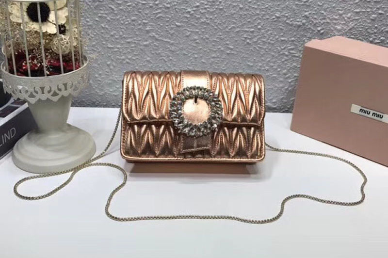 Miu Miu 5BH095 Matelasse Nappa Leather Shoulder Bags Bronze