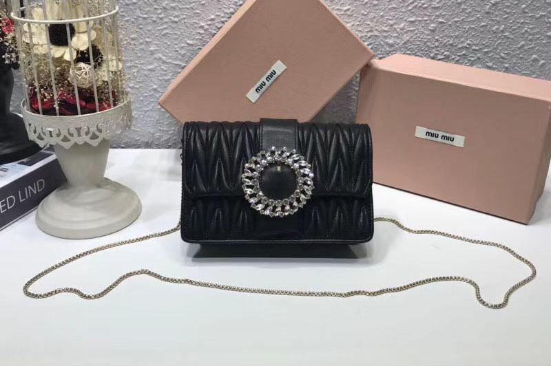 Miu Miu 5BH095 Matelasse Nappa Leather Shoulder Bags Black