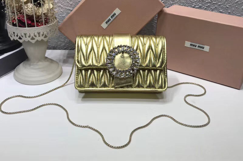 Miu Miu 5BH095 Matelasse Nappa Leather Shoulder Bags Gold