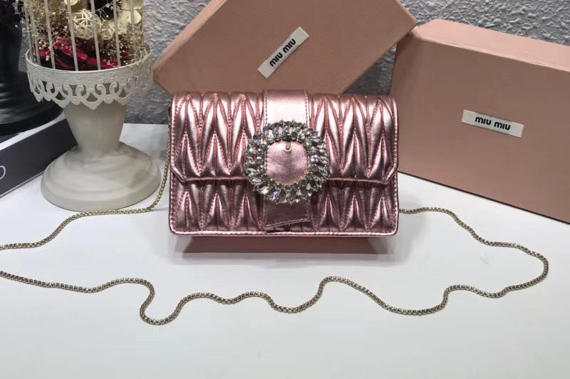Miu Miu 5BH095 Matelasse Nappa Leather Shoulder Bags Pink