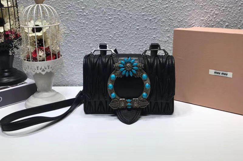 Miu Miu 5BH609 Matelasse Nappa Leather Shoulder Bags Black