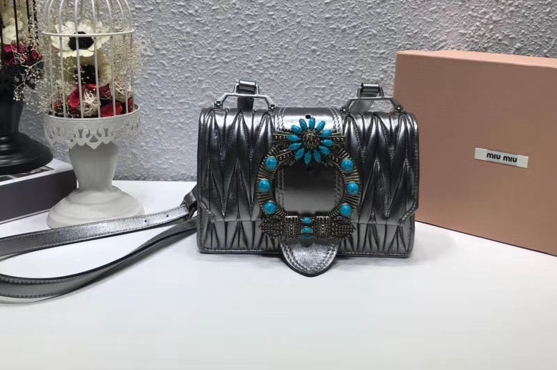 Miu Miu 5BH609 Matelasse Nappa Leather Shoulder Bags Silver