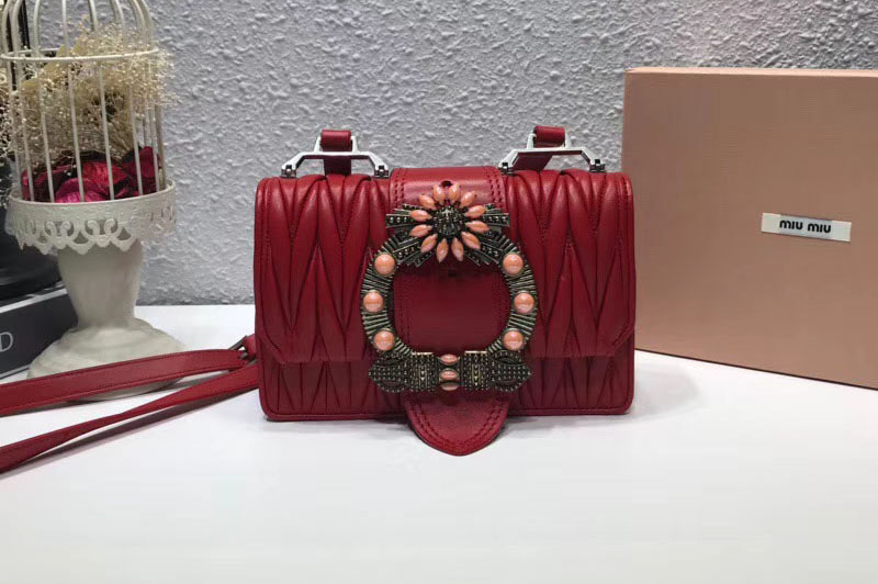 Miu Miu 5BH609 Matelasse Nappa Leather Shoulder Bags Red