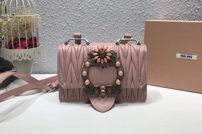 Miu Miu 5BH609 Matelasse Nappa Leather Shoulder Bags Pink