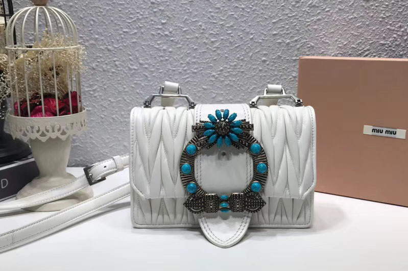Miu Miu 5BH609 Matelasse Nappa Leather Shoulder Bags White