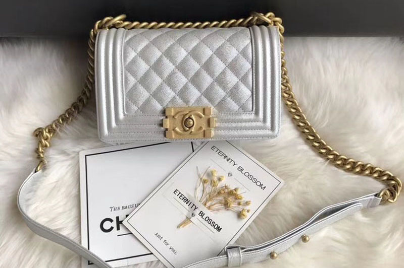 CC Leboy Original Caviar leather Shoulder Bags 67085 White Gold Chain