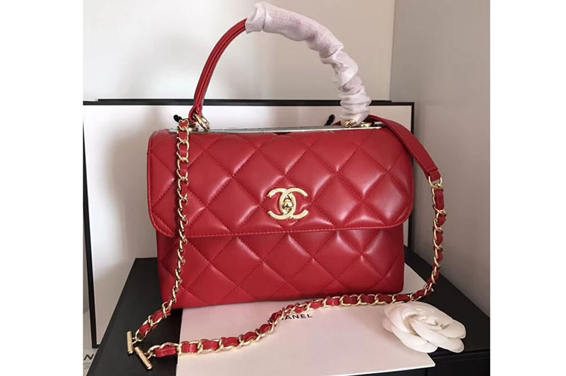 CC Original Sheepskin Red Leather Tote Bag A92236 Gold Chain
