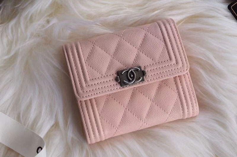 CC Tri-Fold Wallet Calfskin Leather A48980 Pink Silver Hardware