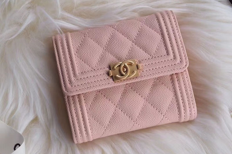 CC Tri-Fold Wallet Calfskin Leather A48980 Pink Gold Hardware